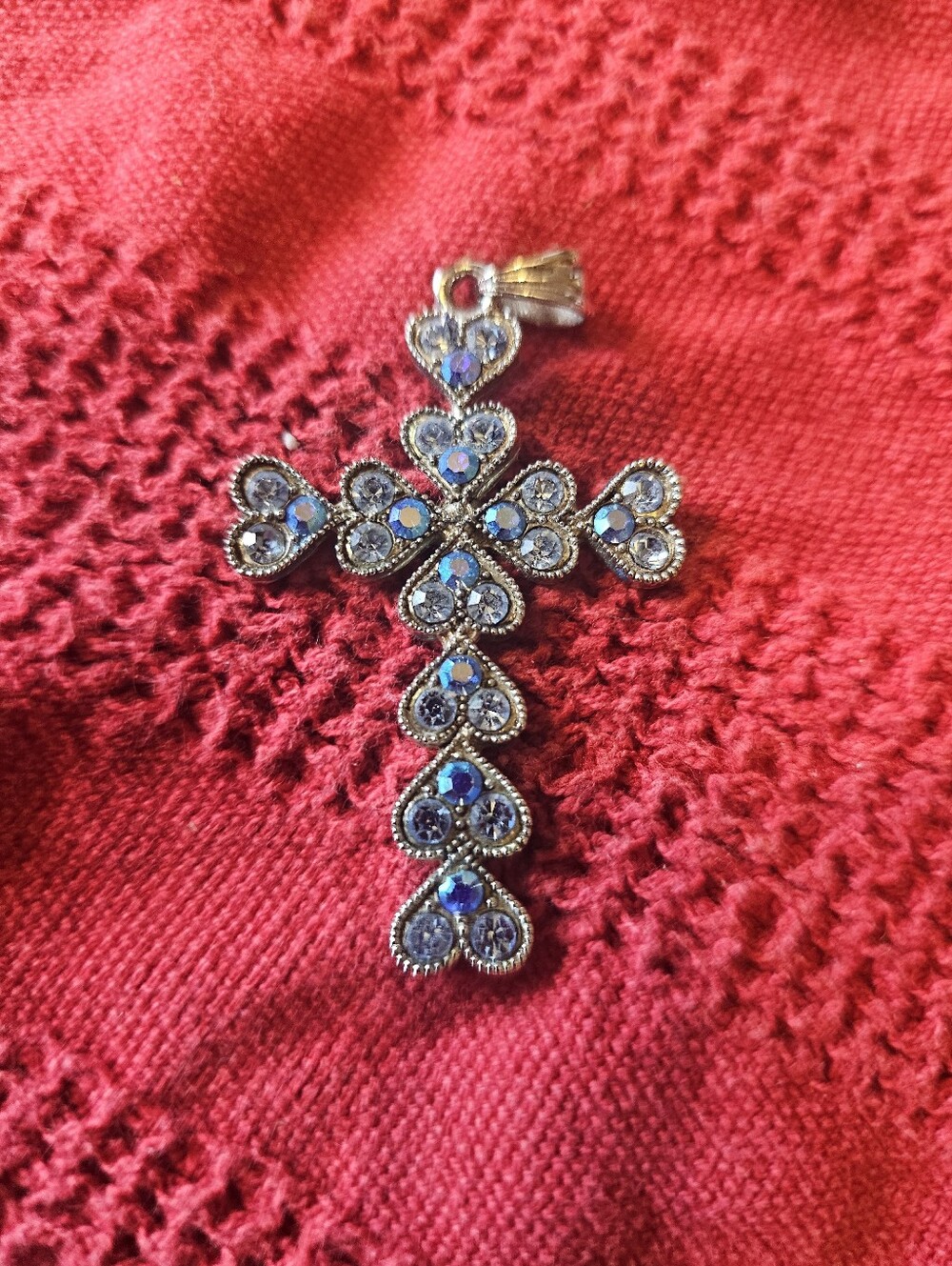 Silver Cross Pendant With Blue Stones